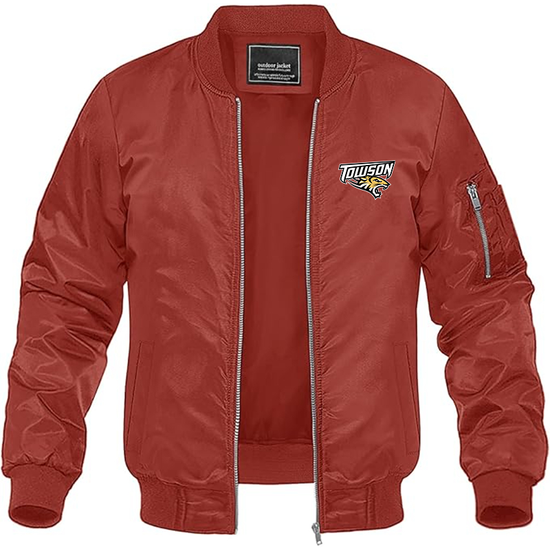 Men's Towson Tigers Lightweight Bomber Jacket Windbreaker Softshell Varsity Jacket Coat