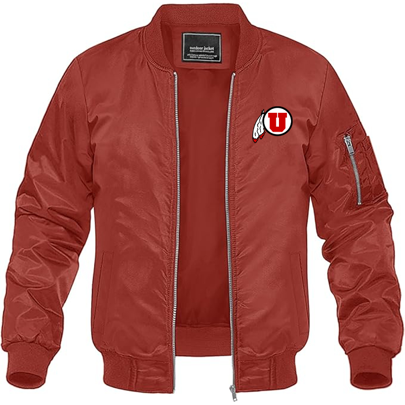 Men's  Utah Utes Lightweight Bomber Jacket Windbreaker Softshell Varsity Jacket Coat