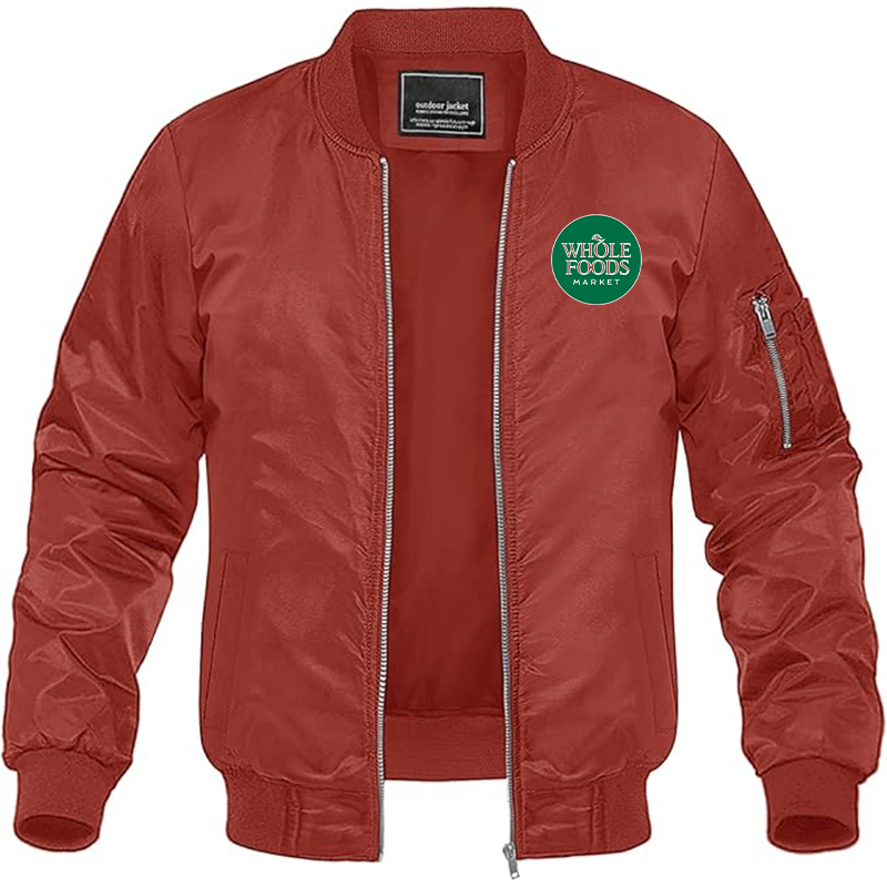 Men's Whole Foods Market Lightweight Bomber Jacket Windbreaker Softshell Varsity Jacket Coat