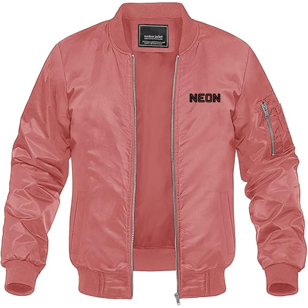 Men's  Neon Logo Lightweight Bomber Jacket Windbreaker Softshell Varsity Jacket Coat