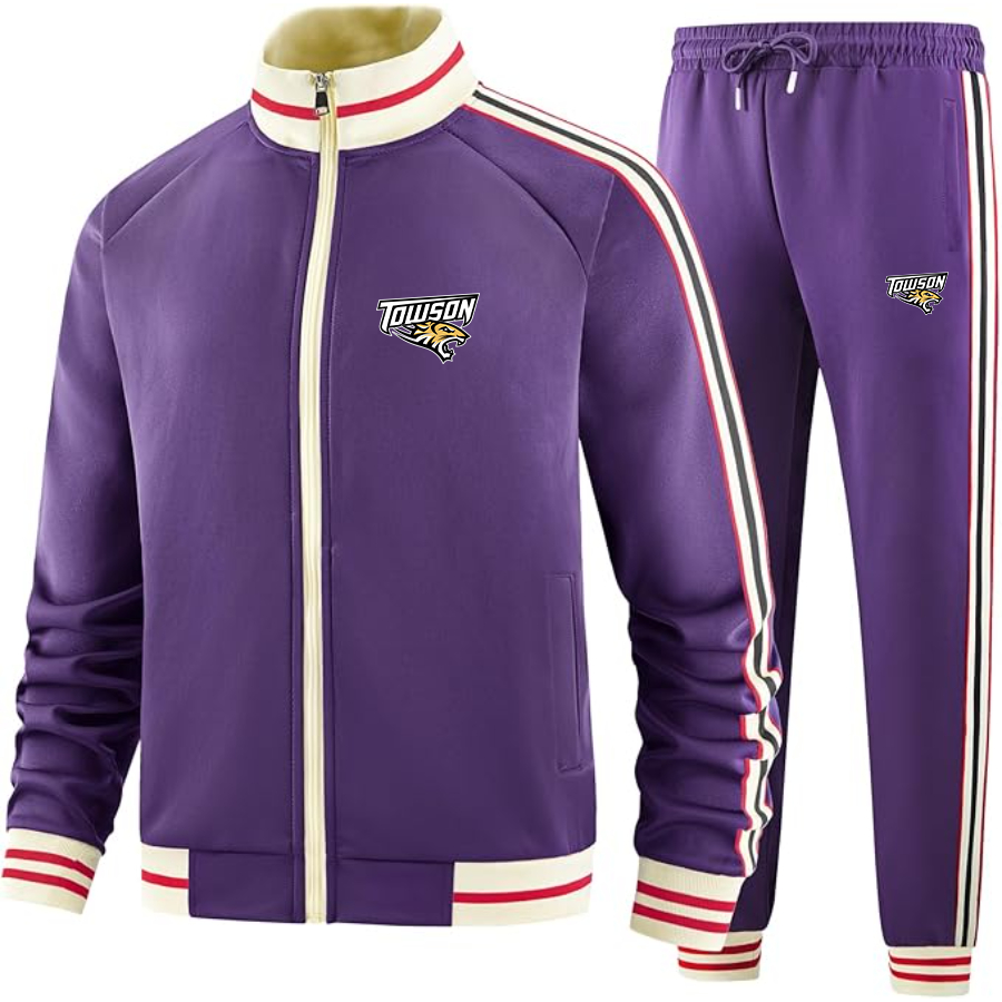 Men's Towson Tigers  Tracksuit with Bold Striped Accents and Zippered Front