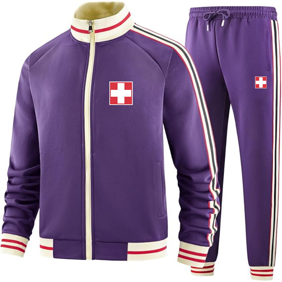 Men's  Switzerland National Football Soccer Team  Tracksuit with Bold Striped Accents and Zippered Front