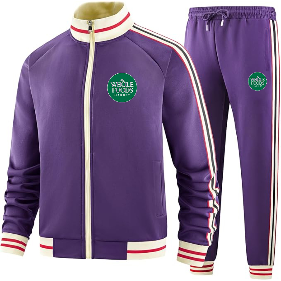 Men's Whole Foods Market  Tracksuit with Bold Striped Accents and Zippered Front