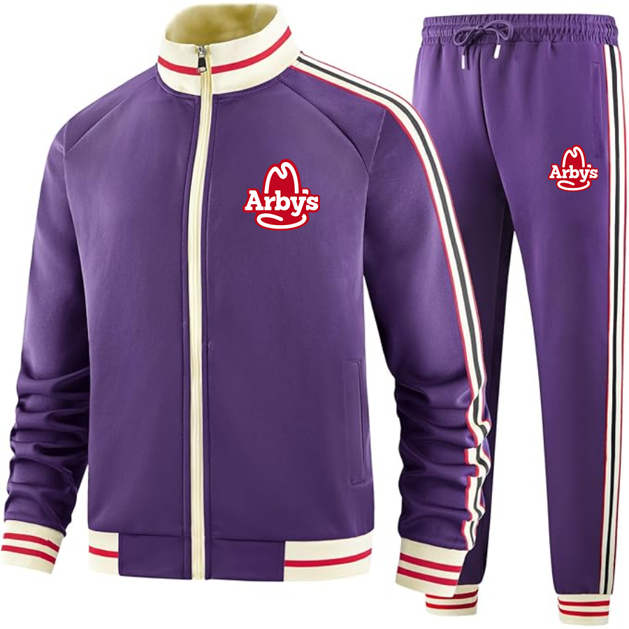 Men's Arbys Tracksuit with Bold Striped Accents and Zippered Front