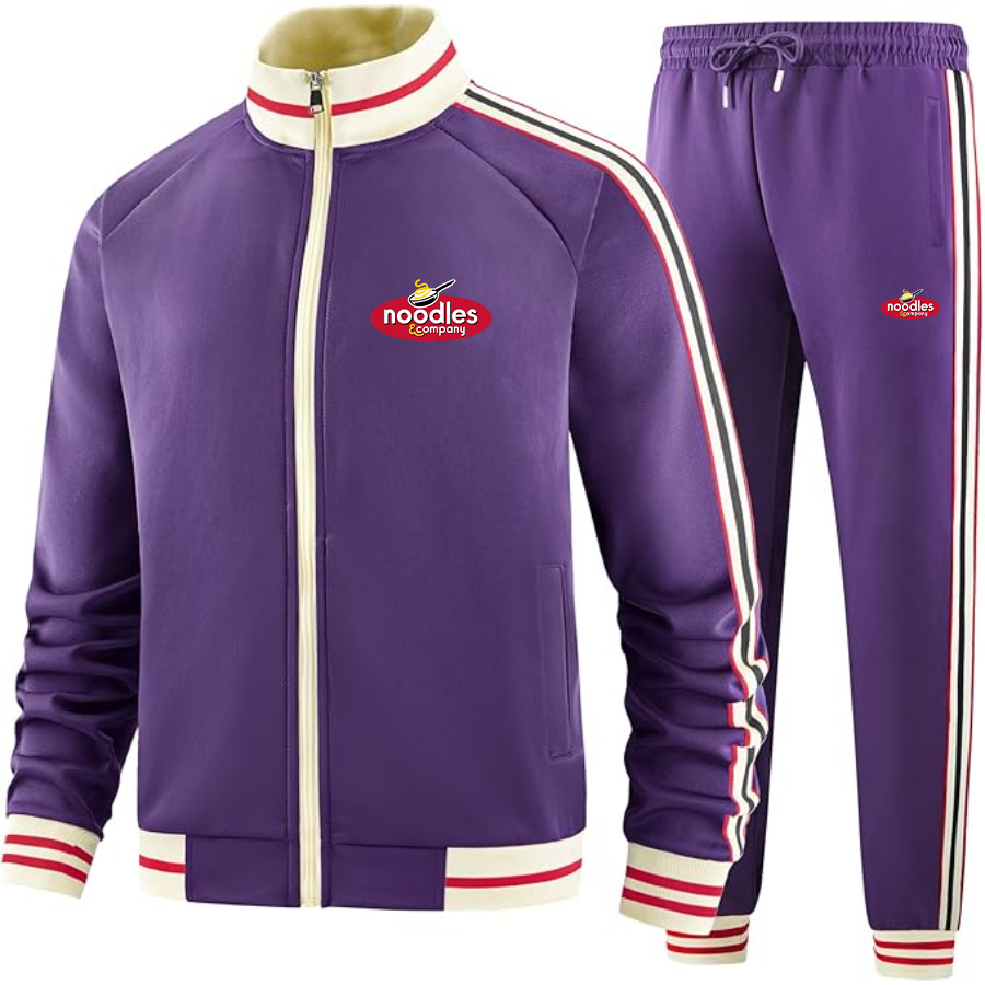 Men's Noodles & Company  Tracksuit with Bold Striped Accents and Zippered Front