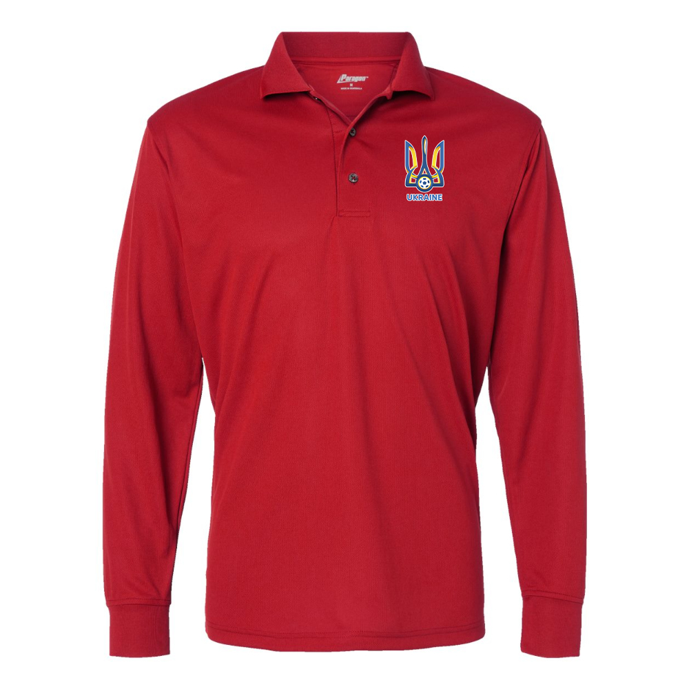Men's  Ukraine National Football Soccer Team Paragon Prescott Long Sleeve Polo
