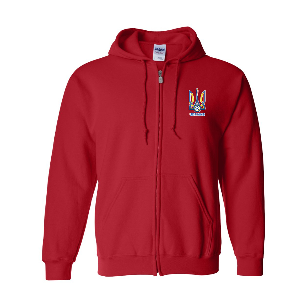Men's Ukraine National Football Soccer Team Gildan  Heavy Blend Full Zip Hooded Sweatshirt
