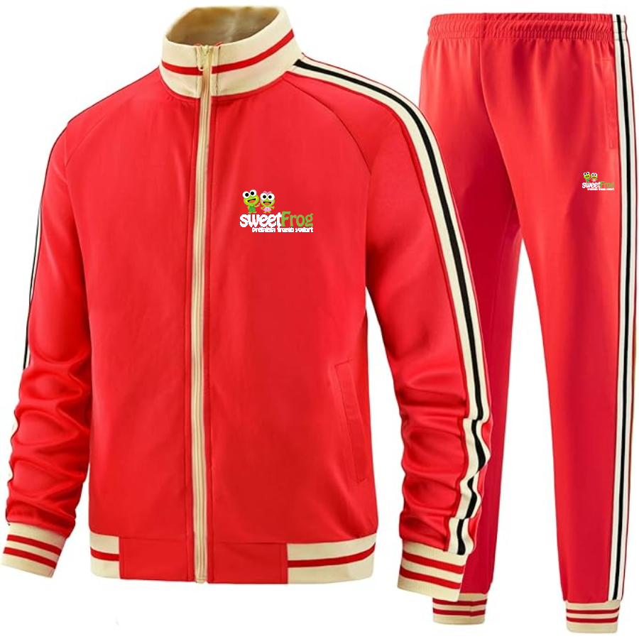 Men's Sweet Frog Frozen Tracksuit with Bold Striped Accents and Zippered Front
