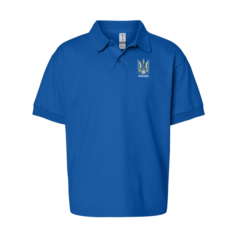Youth Ukraine National Football Soccer Team Gildan Dry Blend Jersey Polo