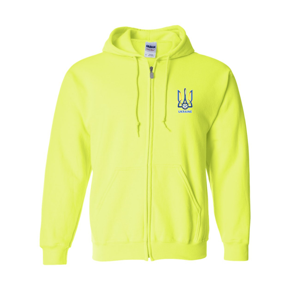 Men's Ukraine National Football Soccer Team JERZEES NuBlend Full-Zip Hooded Sweatshirt