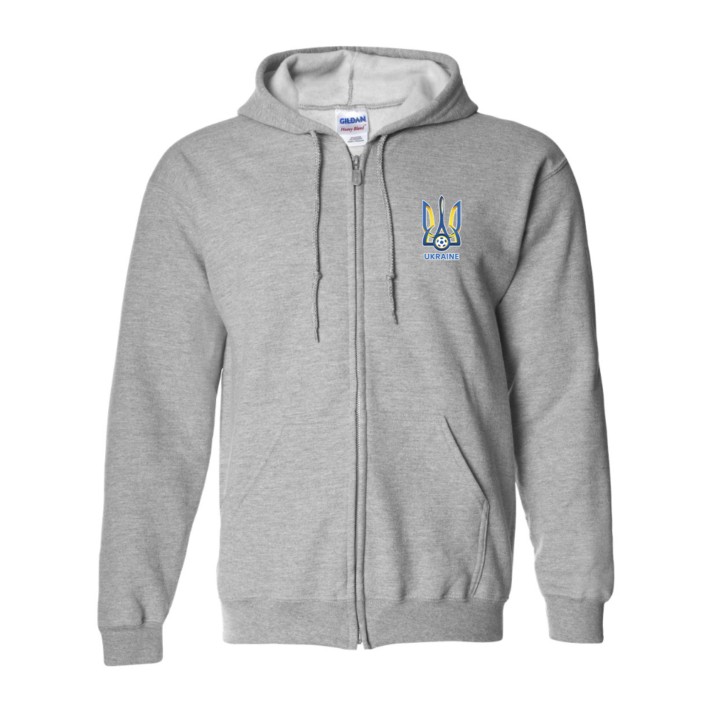 Men's Ukraine National Football Soccer Team Gildan  Heavy Blend Full Zip Hooded Sweatshirt