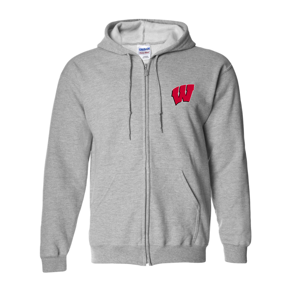 Men's Wisconsin Badgers Gildan  Heavy Blend Full Zip Hooded Sweatshirt