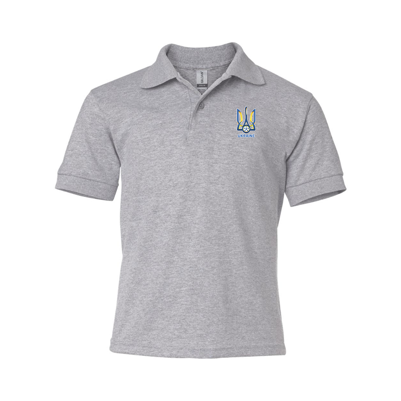 Youth Ukraine National Football Soccer Team Gildan Dry Blend Jersey Polo