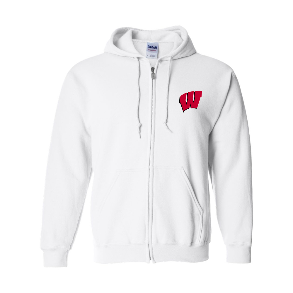 Men's Wisconsin Badgers Gildan  Heavy Blend Full Zip Hooded Sweatshirt
