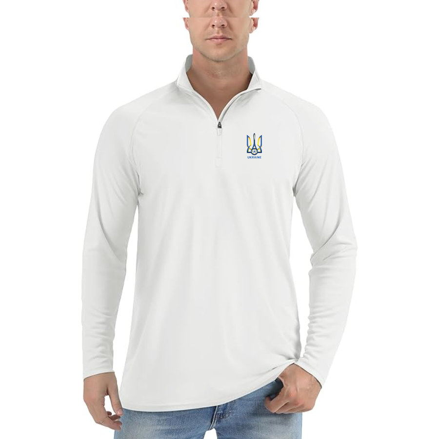 Men's Ukraine National Football Soccer Team  Lightweight Quarter-Zip Athletic Shirt Long Sleeve Performance