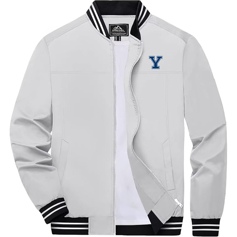 Men's  Yale Bulldogs Zip-Up Bomber Jacket  Ribbed Collar and Cuffs Outerwear