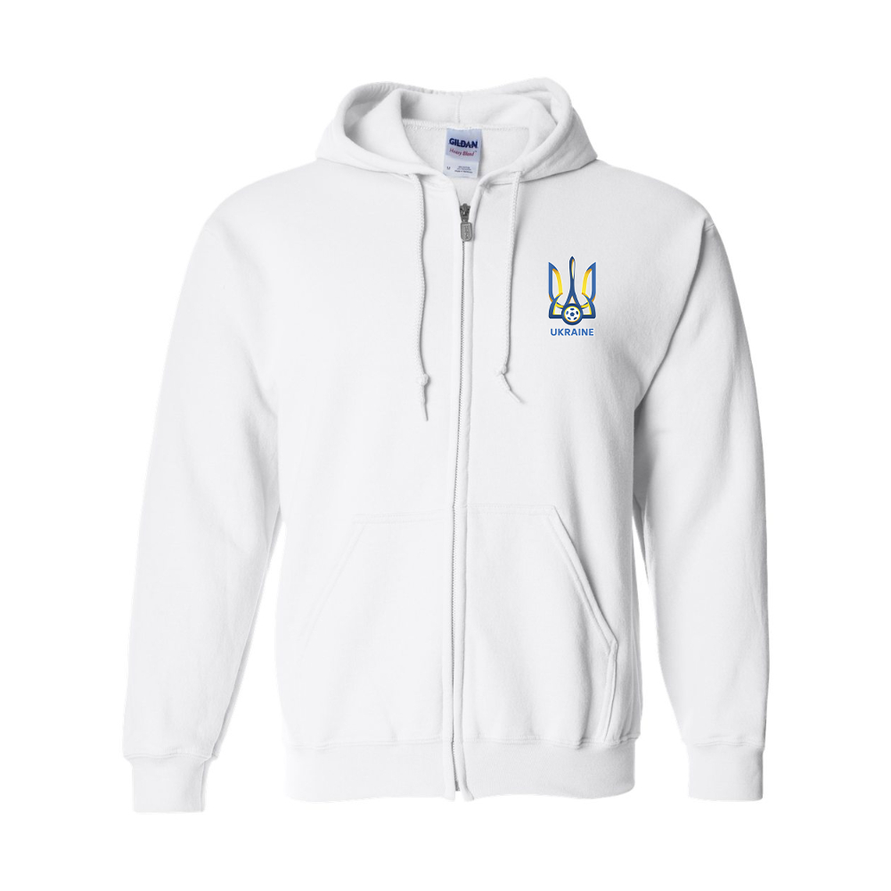 Men's Ukraine National Football Soccer Team Gildan  Heavy Blend Full Zip Hooded Sweatshirt