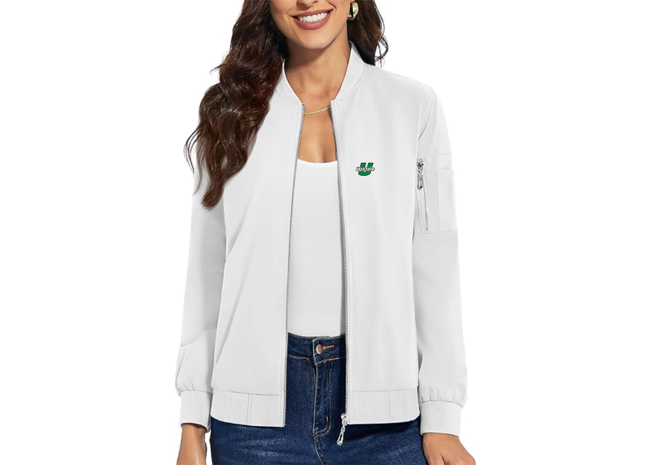 Women's USC Upstate Spartans Premium Bomber Jacket with Polished Detailing and Functional Sleeve Pocket Modern Luxury Outerwear