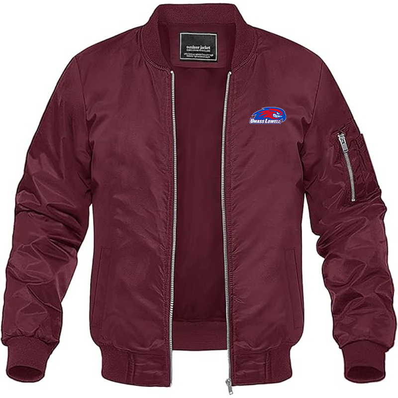 Men's UMass Lowell River Hawks Lightweight Bomber Jacket Windbreaker Softshell Varsity Jacket Coat