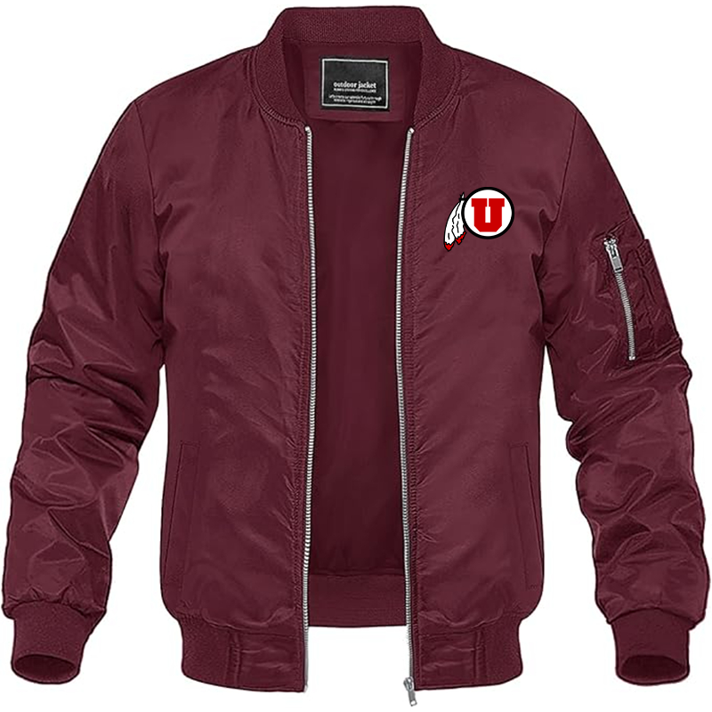 Men's  Utah Utes Lightweight Bomber Jacket Windbreaker Softshell Varsity Jacket Coat