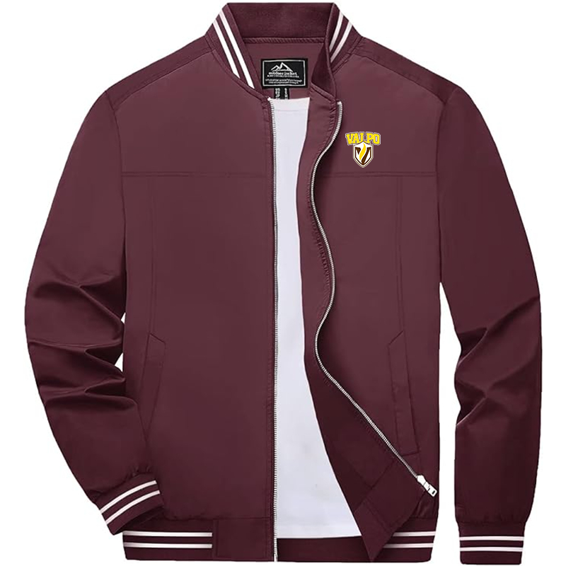 Men's Valparaiso Crusaders Zip-Up Bomber Jacket Ribbed Collar and Cuffs Outerwear