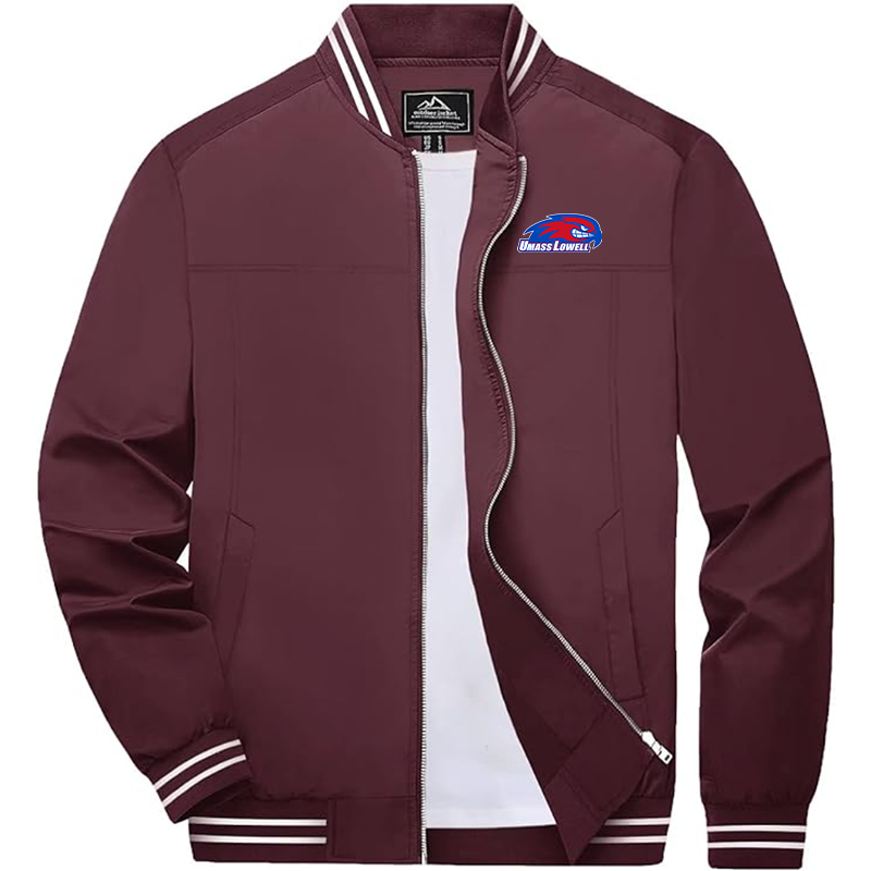 Men's  UMass Lowell River Hawks  Zip-Up Bomber Jacket Ribbed Collar and Cuffs Outerwear