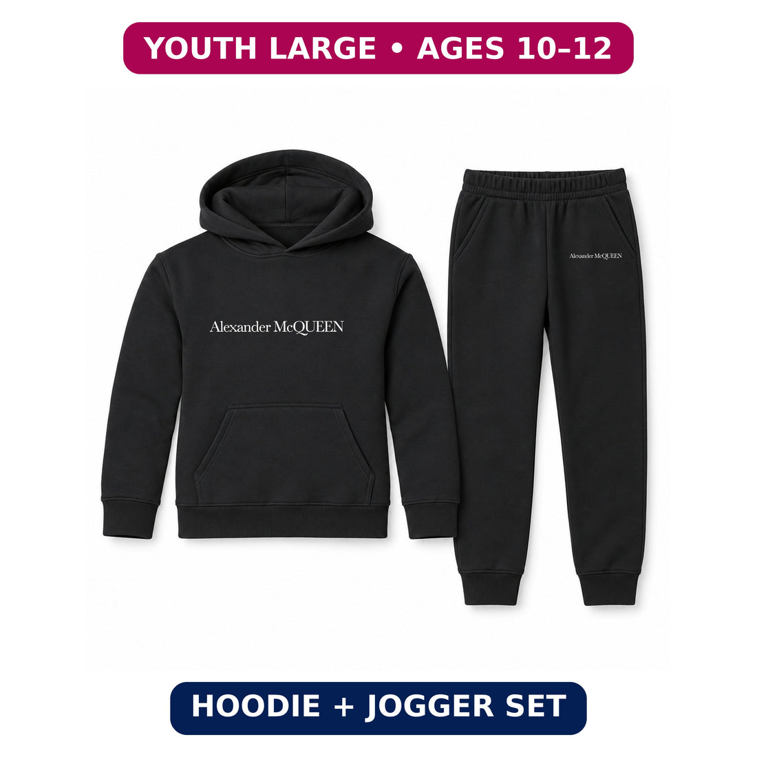 Alexander McQueen Youth Hoodie Jogger Set | black | Youth Large, ages 10–12