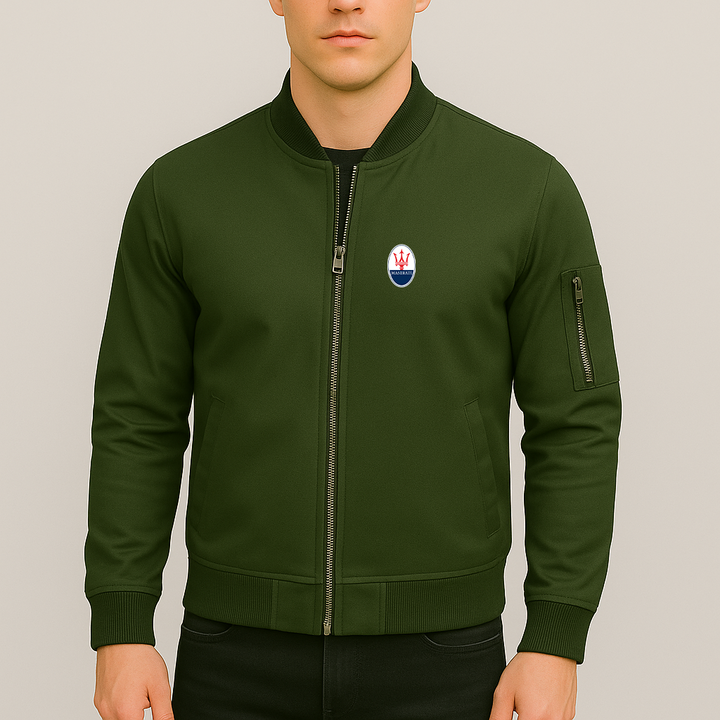 Men’s Maserati Car Lightweight Zip-Up Bomber Jacket with Ribbed Collar and Cuffs - Versatile Casual Outerwear