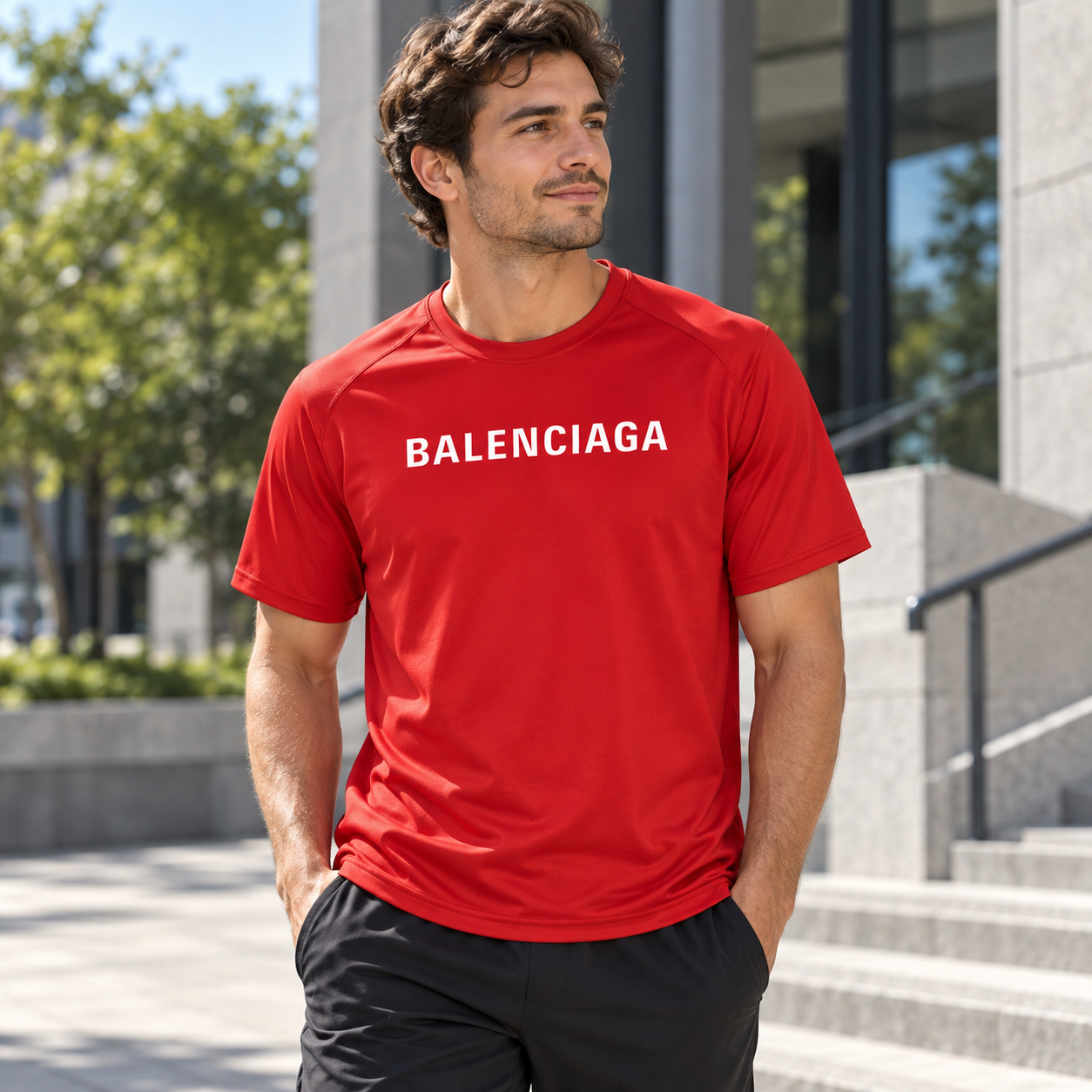 Men's Balenciaga Performance T-Shirt red lifestyle view