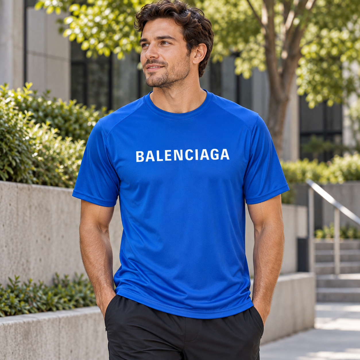 Men's Balenciaga Performance T-Shirt royal blue lifestyle view