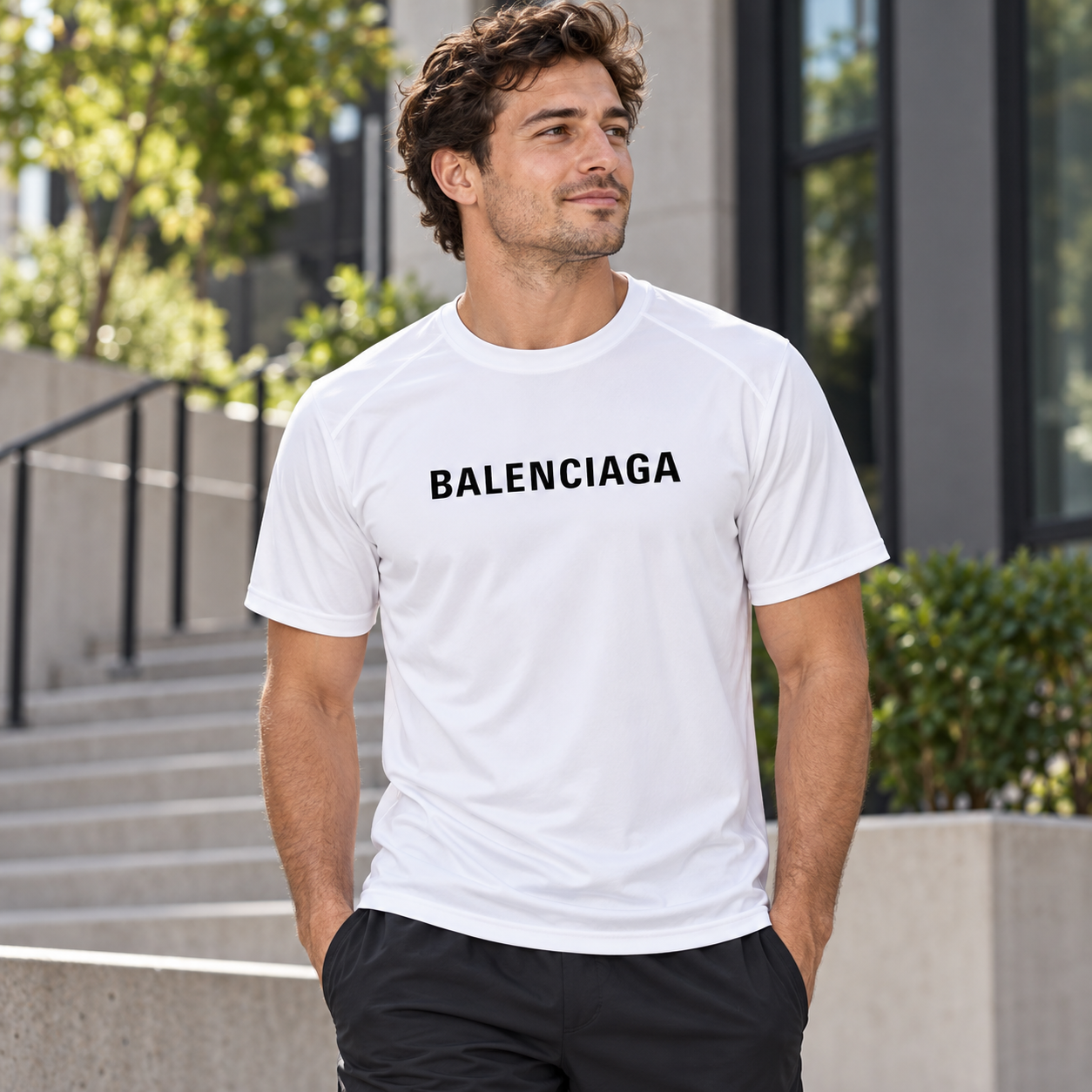 Men's Balenciaga Performance T-Shirt white lifestyle view