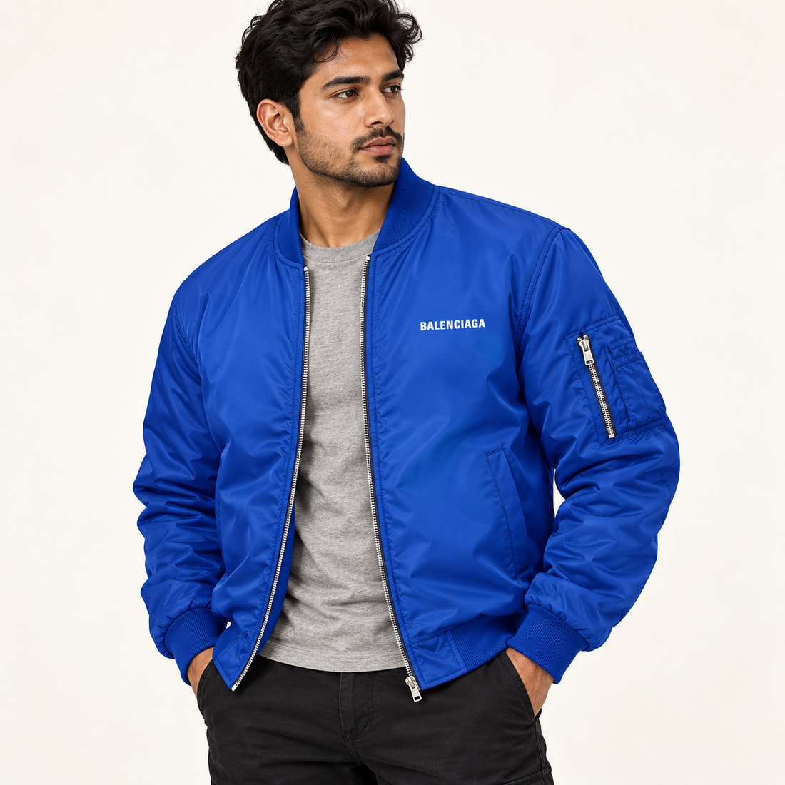 Men's Balenciaga Lightweight Bomber Jacket | Color: Royal Blue | Image 2