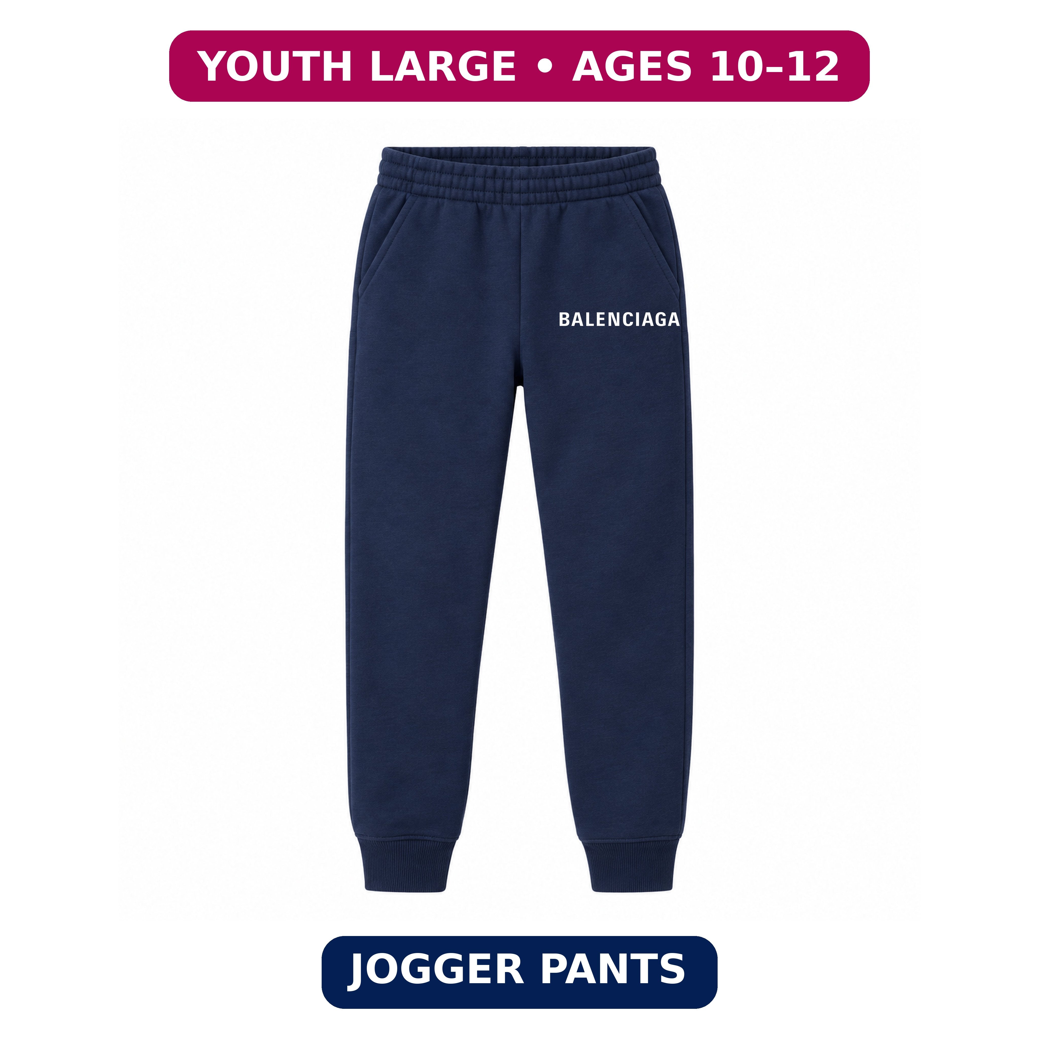Balenciaga Youth Jogger Sweatpants | Navy Blue | Youth Large, ages 10–12