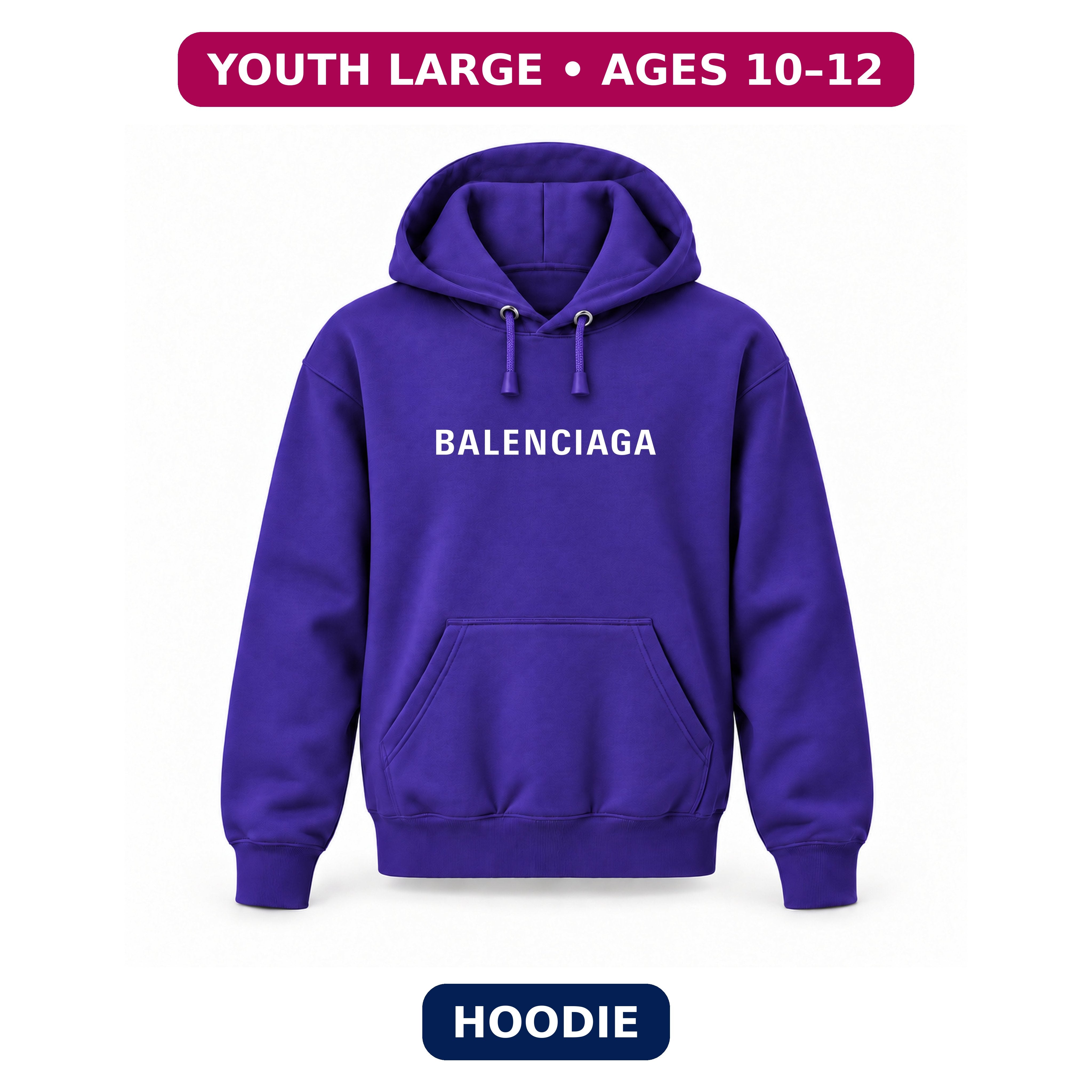 Balenciaga Youth Large Hoodie – Ages 10–12 | Color: Purple