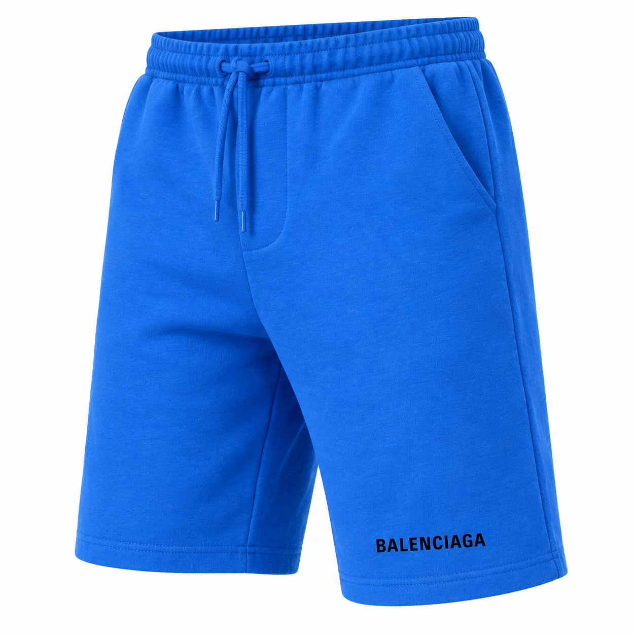Men's Balenciaga athletic fleece shorts in Azure, product view