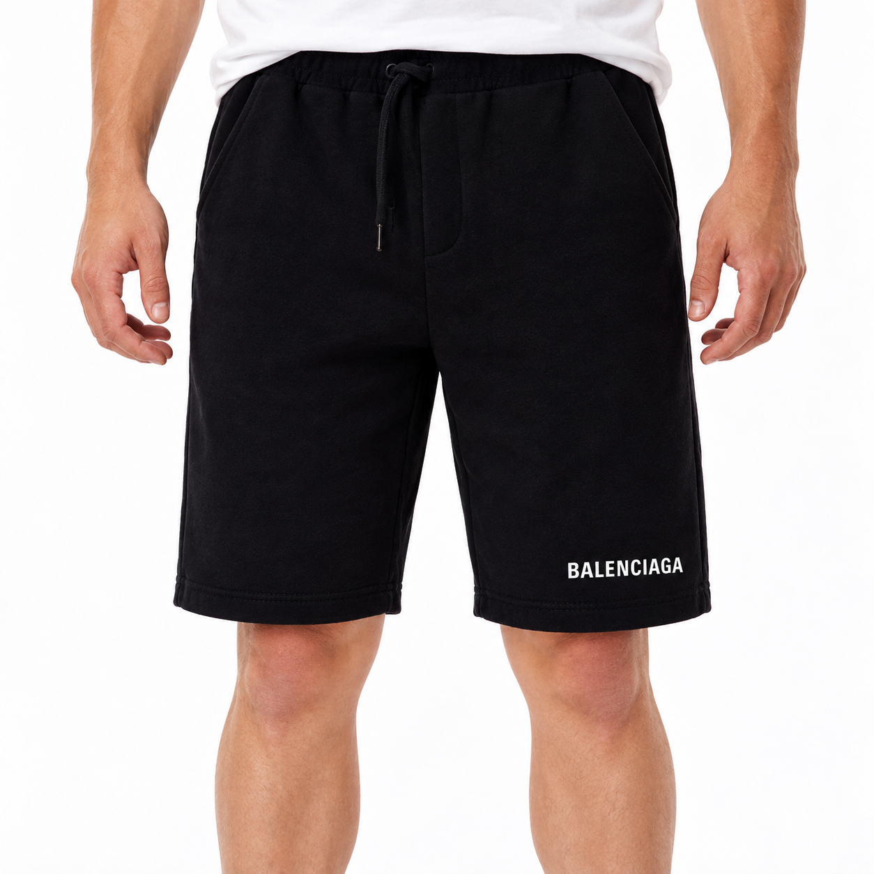 Black Balenciaga fleece shorts view 2