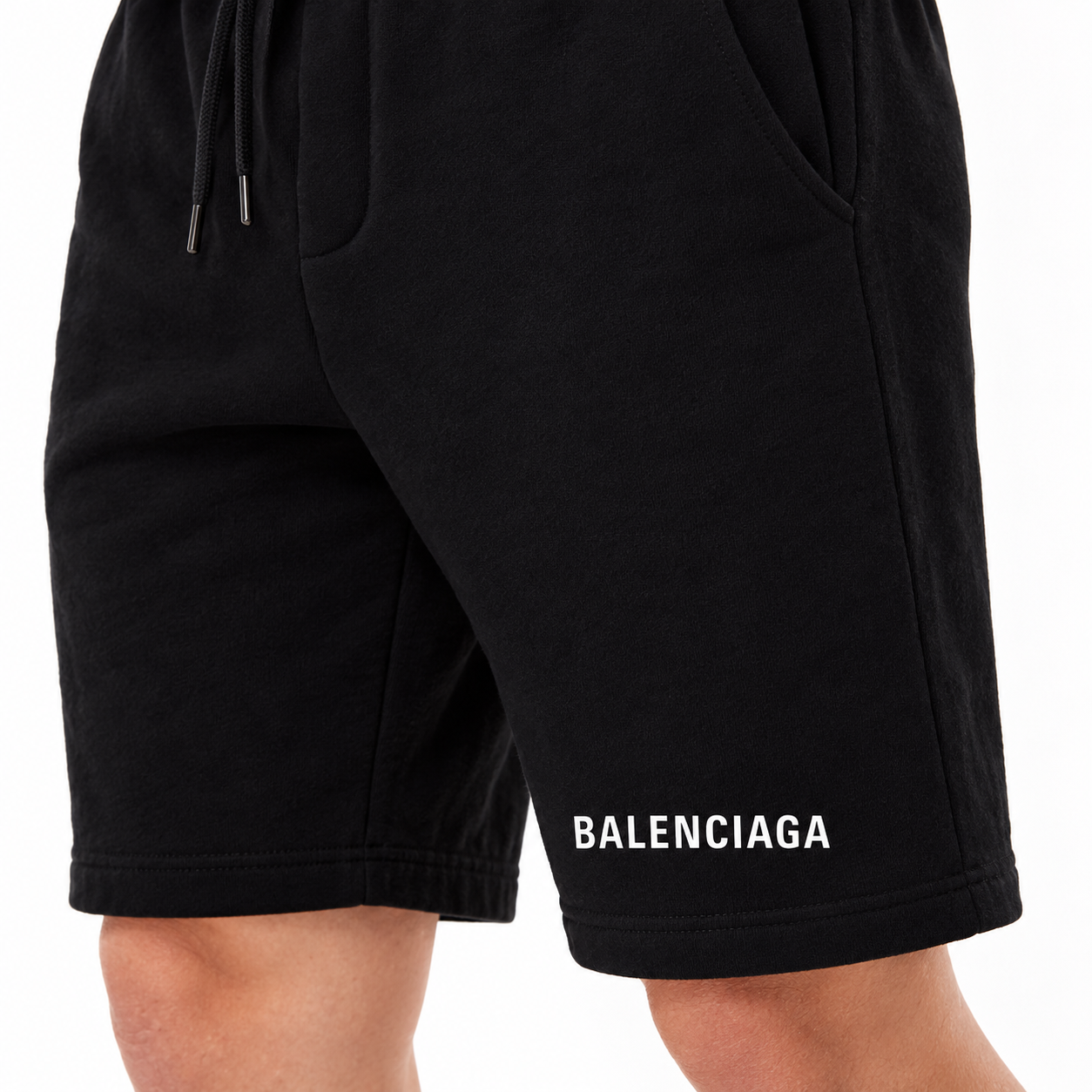 Black Balenciaga fleece shorts view 4