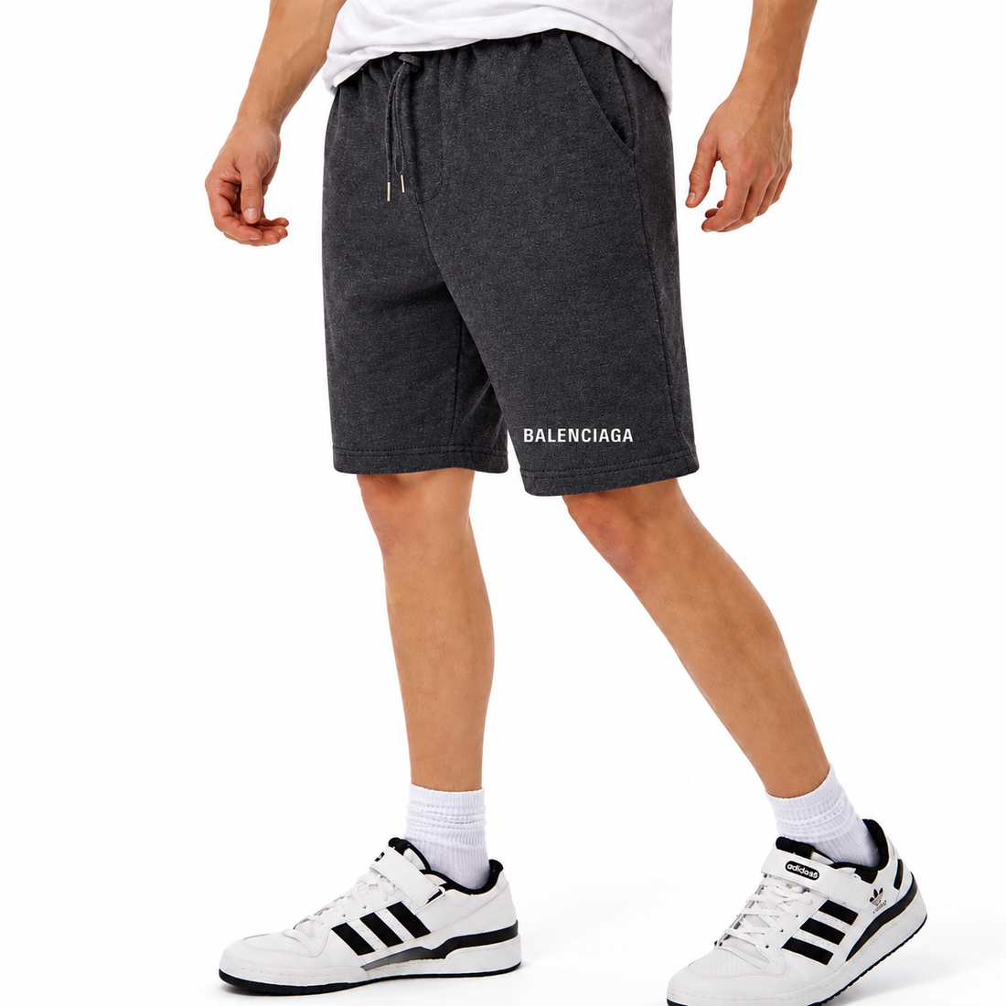 Men's Balenciaga athletic fleece shorts in Dark Heather, main front view