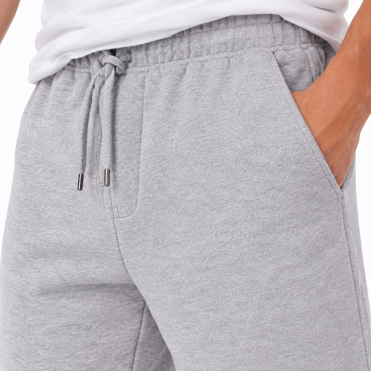 Men's Balenciaga athletic fleece shorts in Grey, waistband detail