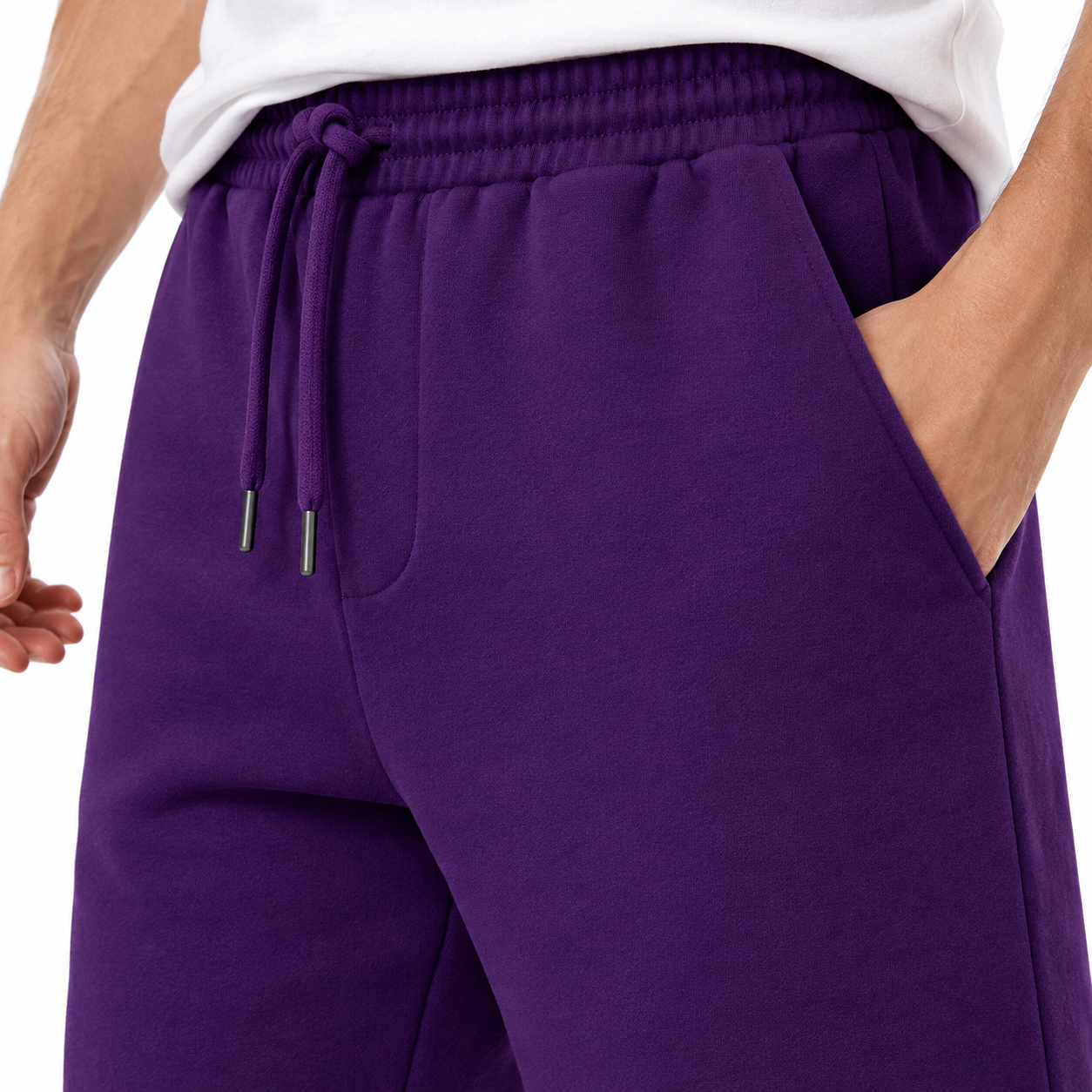 Men's Balenciaga athletic fleece shorts in Purple, waistband detail