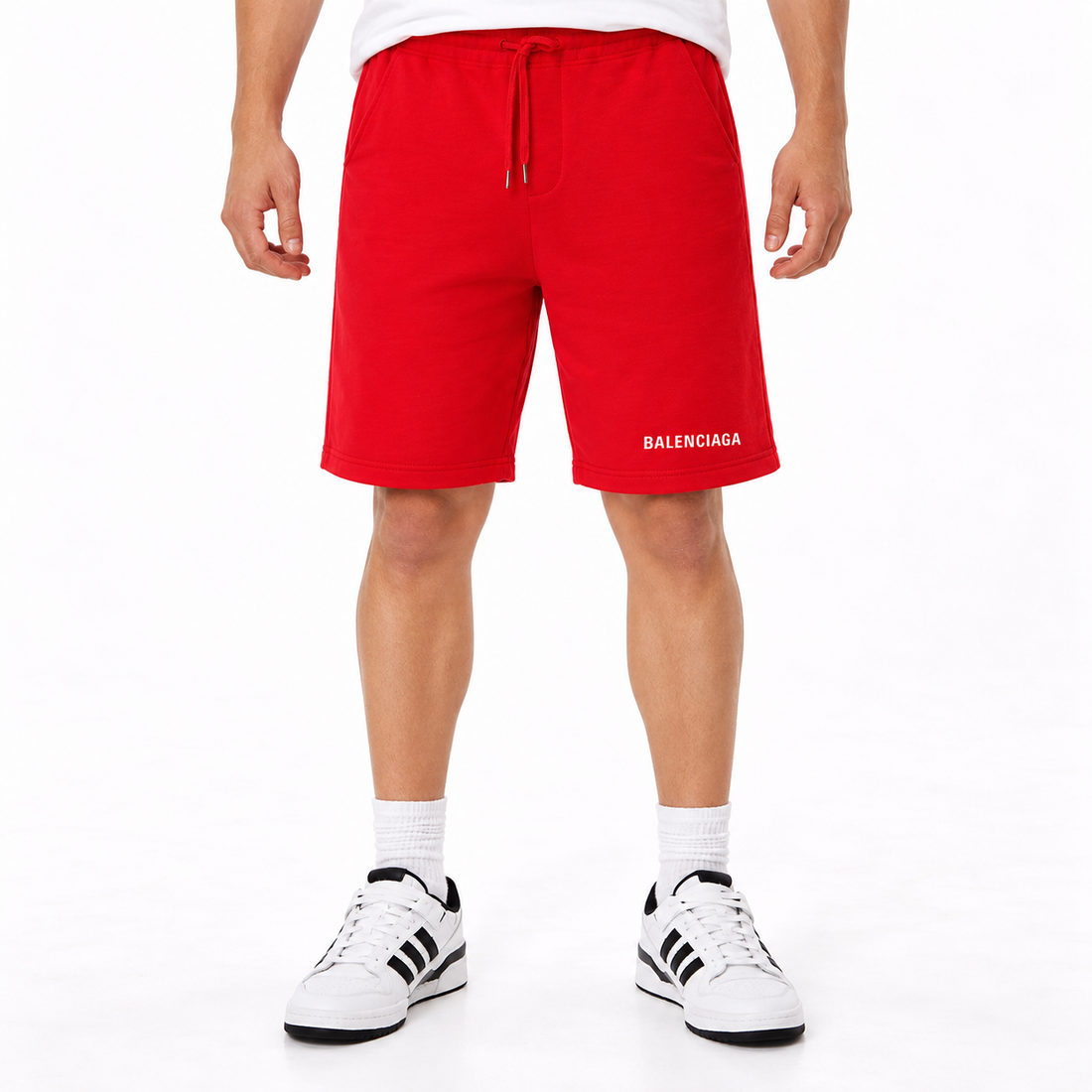 red Balenciaga shorts view 2