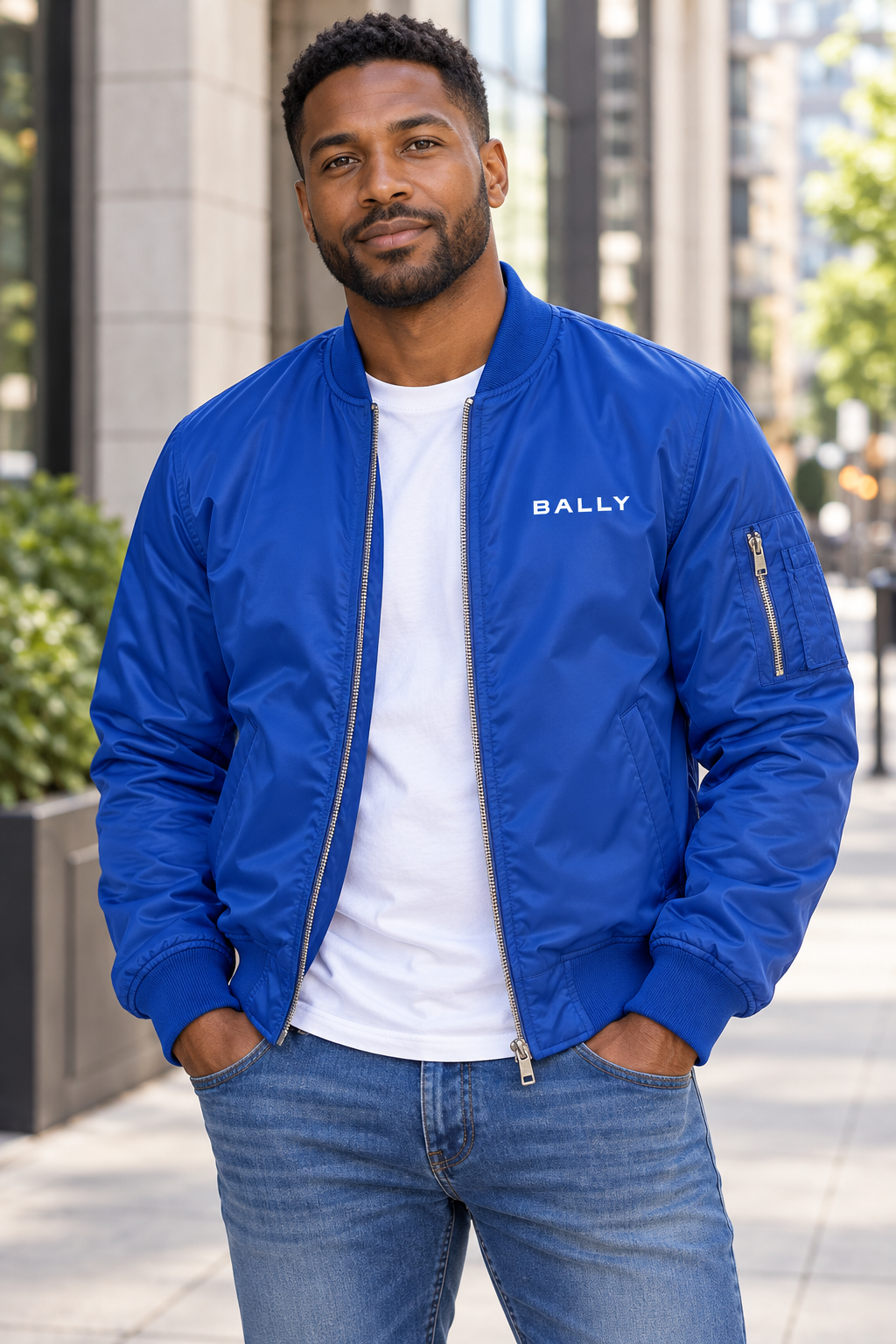 Men's Bally Lightweight Bomber Jacket | Color: Royal Blue | Image 1