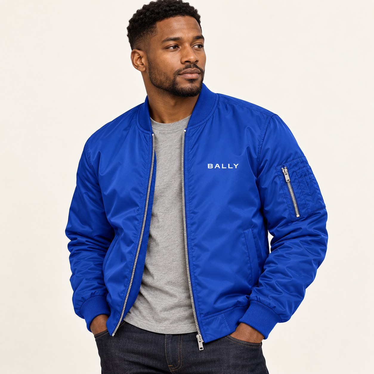 Men's Bally Lightweight Bomber Jacket | Color: Royal Blue | Image 2
