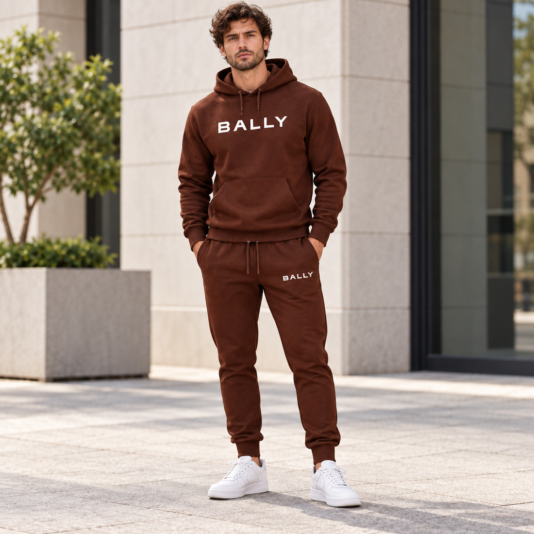 Men's Bally Hoodie Joggers Set - Brown - lifestyle