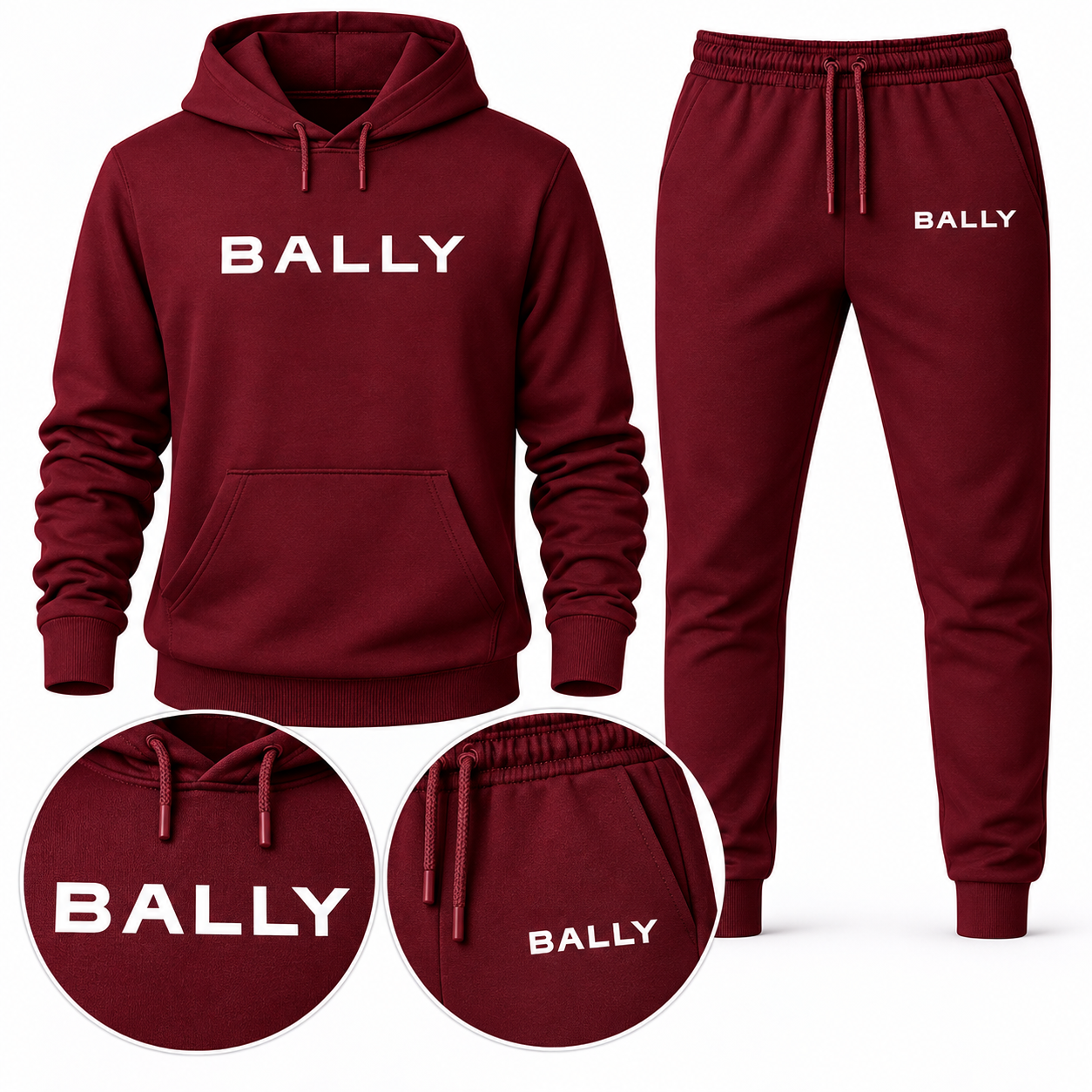 Men's Bally Hoodie Joggers Set - Burgundy - detail