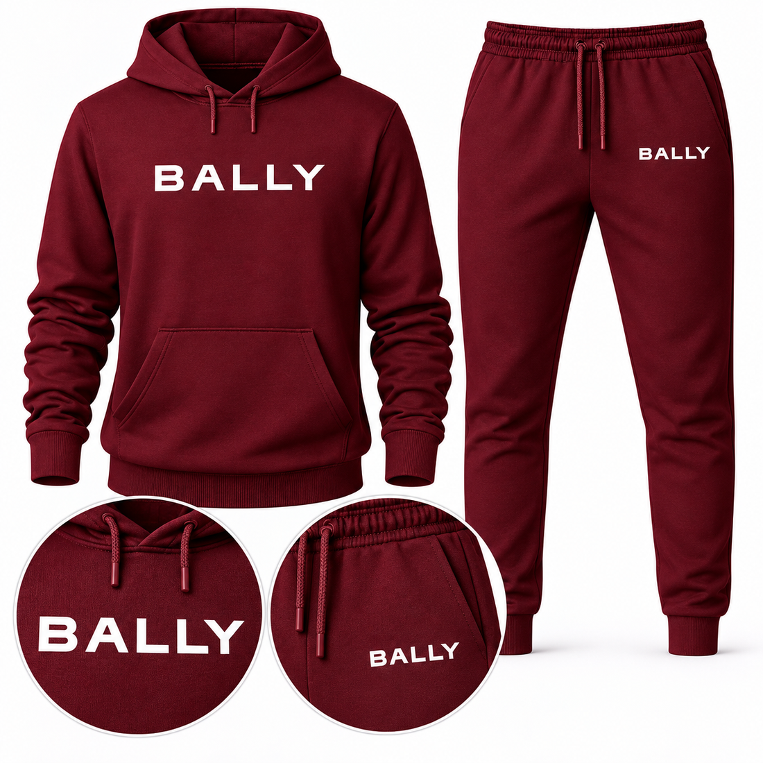Men's Bally Hoodie Joggers Set - Burgundy - detail