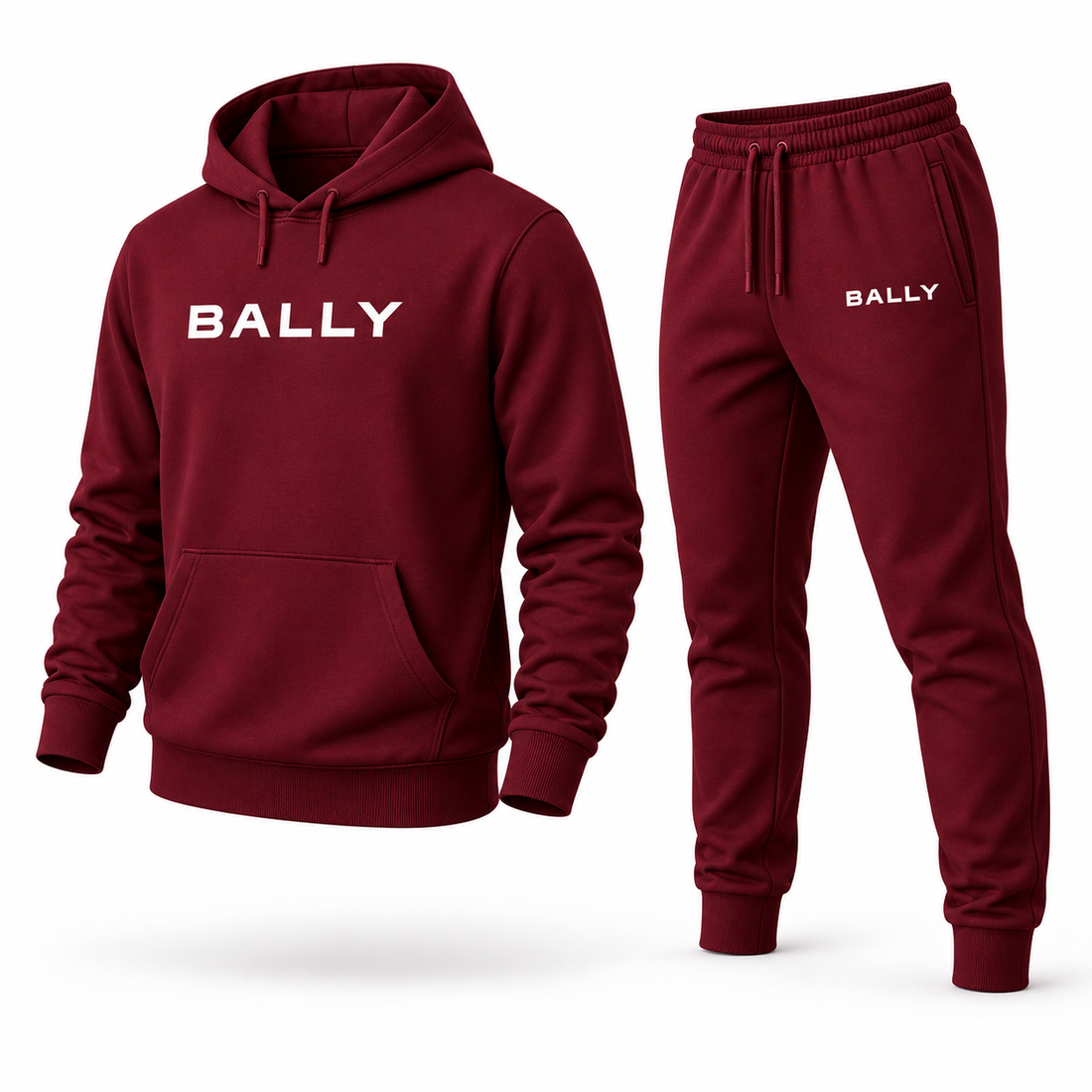 Men's Bally Hoodie Joggers Set - Burgundy - three-quarter