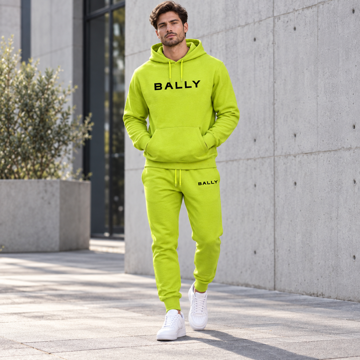 Men's Bally Hoodie Joggers Set - Lime Green - lifestyle
