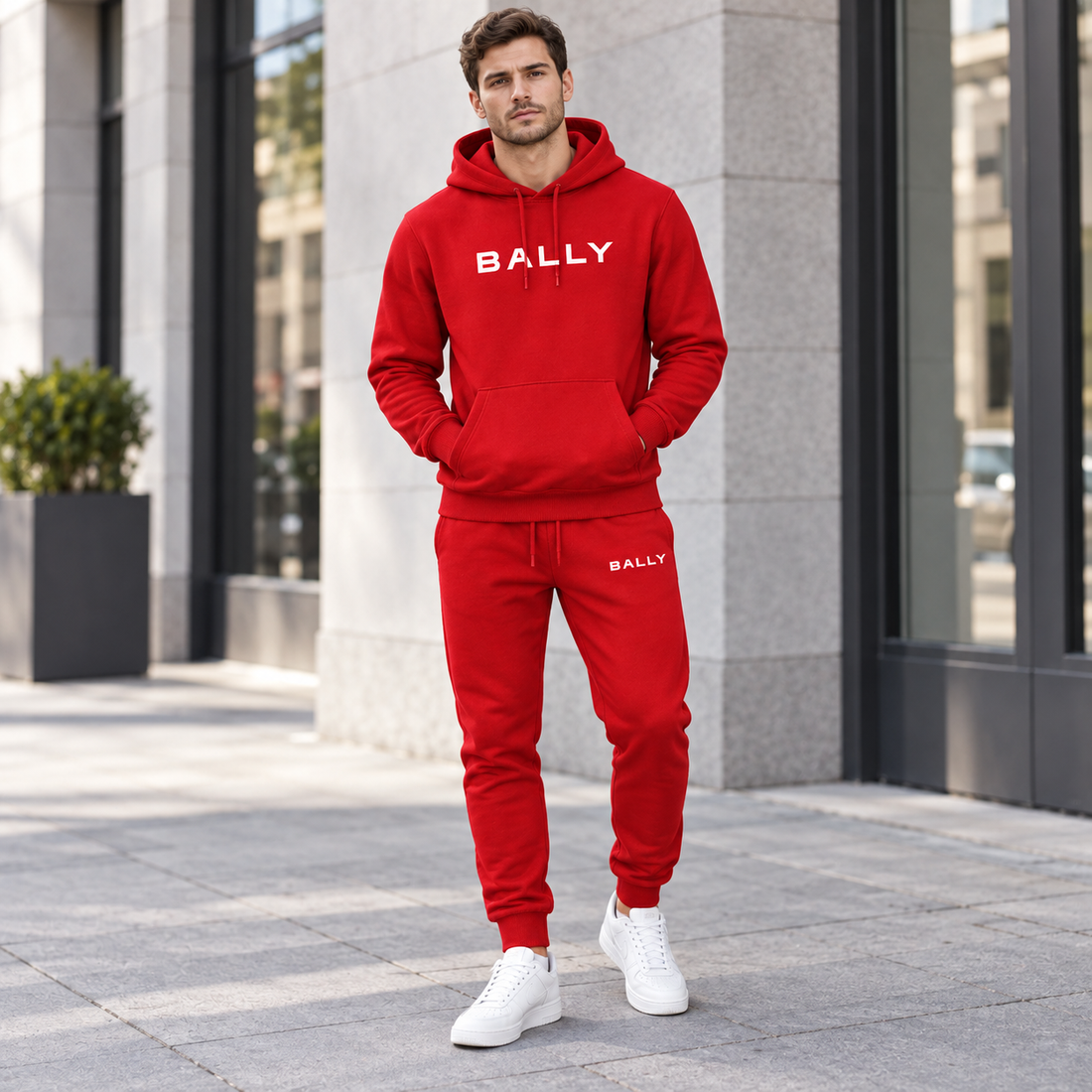 Men's Bally Hoodie Joggers Set - Red - lifestyle
