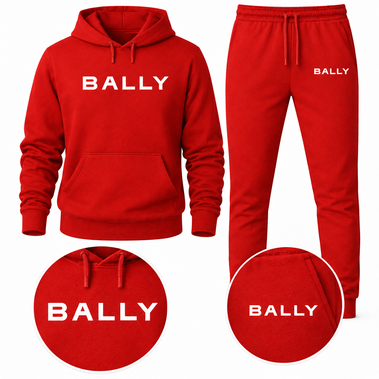 Men's Bally Hoodie Joggers Set - Red - detail